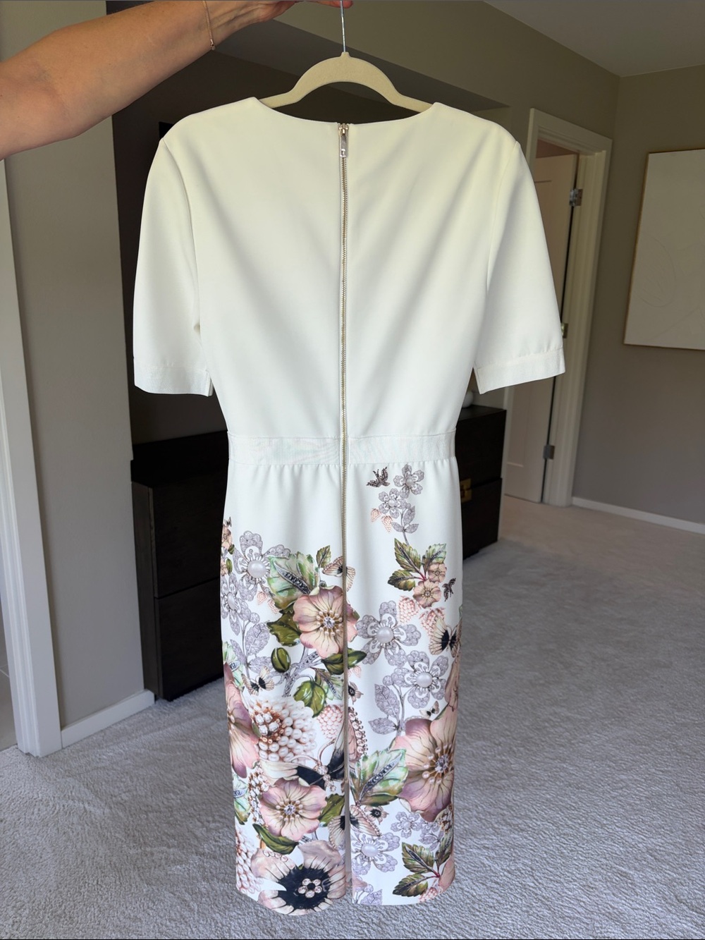 Ted Baker Cream Midi Dress with Pink Floral Print - Picture 3 of 3